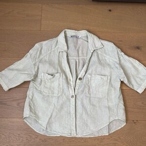 Zara Light Linen Button-Down Shirt in Pale Sage